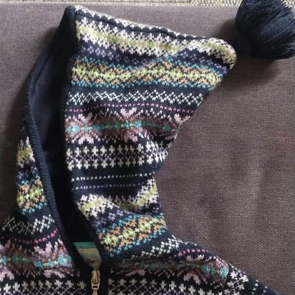 Gap Patterned Kids Hooded Sweater with Pom-Pom 4T